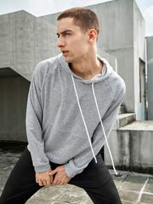 Manfinity Sport Corelite Men 1pc Raglan Sleeve Drawstring Sports Hoodie & 1pc Sweatpants, Athletic Suit, Tracksuit Workout Set Gym Set Workout Set - Grey - View 8