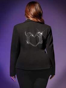 SHEIN SXY Plus Lapel Neck Single Button Blazer - Black - View 2