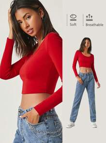 SHEIN BASICS Camiseta Corta Ajustada Sólida - Rojo - Ver 1