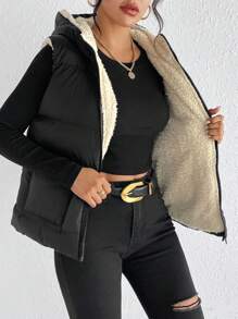 SHEIN Frenchy 拉鏈開襟羽絨背心大衣 - 彩色 - 查看 6