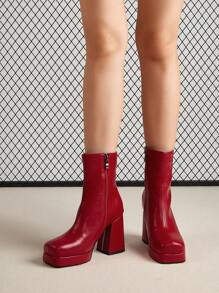 European And American Style Red Boots For Women, New Arrivals, Small Heel, Thick Sole, Stylish And Women's Fashion Outdoor Autumn And Winter Boots - Red - View 3