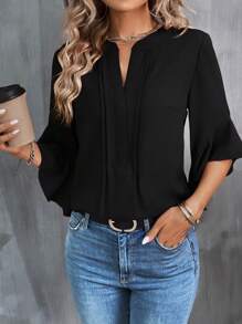 SHEIN Clasi 缺口領荷葉袖襯衫