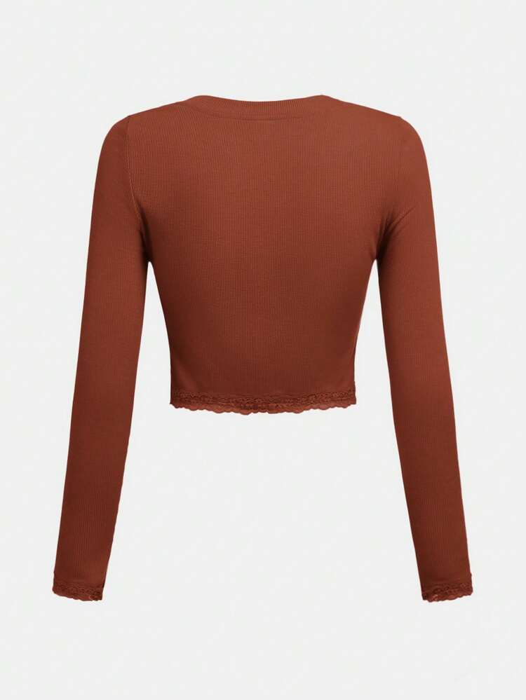 Teen Girls Lettuce Trim Button Front Tee