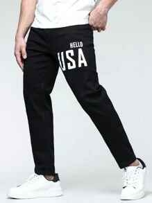 Manfinity Homme Men Plus Slogan Graphic Slant Pocket Jeans - Black - View 5