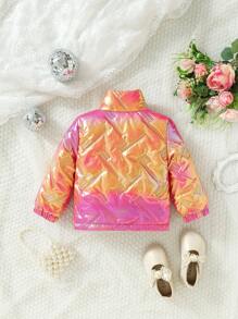 SHEIN Baby Girl Holographic Zip Up Snap Button Metallic Padded Coat