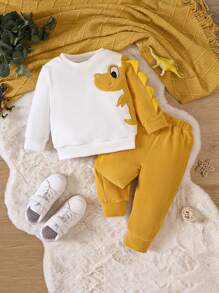 Baby Boy Cartoon Graphic 3D Patched Pullover & Sweatpants - Multicolor - View 1