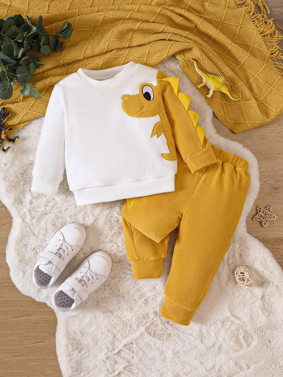 Baby Boy Cartoon Graphic 3D Patched Pullover & Sweatpants - Multicolor - View 1