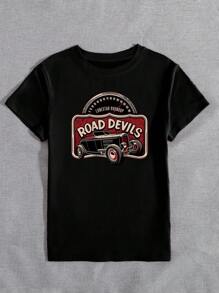 SHEIN Essnce Camiseta con estampado de coche y letra - Negro - Ver 5