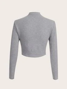 SHEIN EZwear 字母補丁細節拉鏈開襟短夾克 - 灰色 - 查看 2