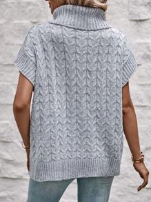 SHEIN LUNE Turtleneck Batwing Sleeve Cable Knit Sweater Vest - Grey - View 2