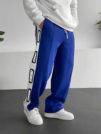 Manfinity Hypemode Men Colorblock Letter Graphic Drawstring Waist Sweatpants