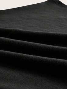 SHEIN BASICS Terry Fleece Elastic Waist Slant Pocket Solid Skirt - Black - View 9