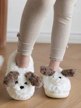 Boys' And Girls' Warm Plush Lined Cartoon Slippers, Winter Cute Pack Heel Non-slip Home Indoor Shoes