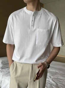 DAZY Áo thun nam có túi nửa nút - trắng - Xem 1