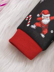 SHEIN Baby Boy Christmas Printed Color Block Sweatshirt & Jogger Pants Set