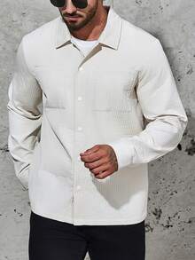 Manfinity Homme Men Dual Pocket Button Front Jacket - Apricot - View 3