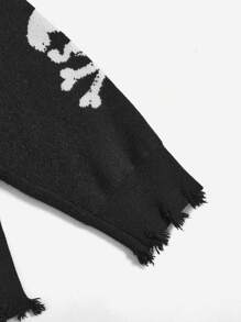 SHEIN EZwear Halloween Hình đầu lâu Thả vai Đau khổ Cắt tỉa Áo len - Đen và trắng - Xem 4