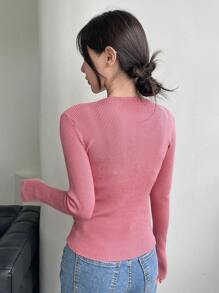 DAZY 休闲商务纯色修身毛衣，秋季女装 - 粉色 - 查看 2