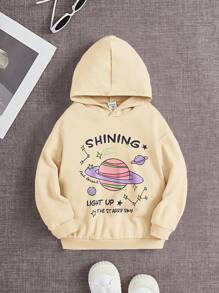 SHEIN 年轻女孩星球标语图案卫衣 - 杏色 - 查看 1