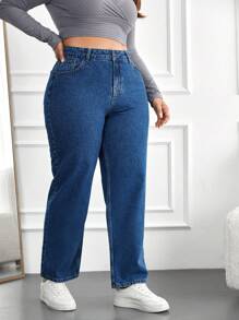 RueChic Plus Casual Straight Leg Jeans - Blue - View 3