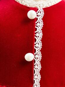 SHEIN Baby Girl Contrast Lace Velvet Dress