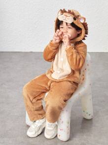 SHEIN Áo liền quần có mũ trùm đầu thiết kế tai cậu bé hoạt hình 3D - màu nâu - Xem 6