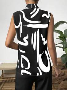 SHEIN Privé Blusa con estampado de dibujo - Negro - Ver 2