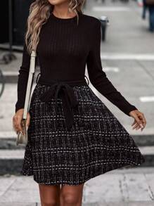 Calvaya Plaid Print Belted Dress