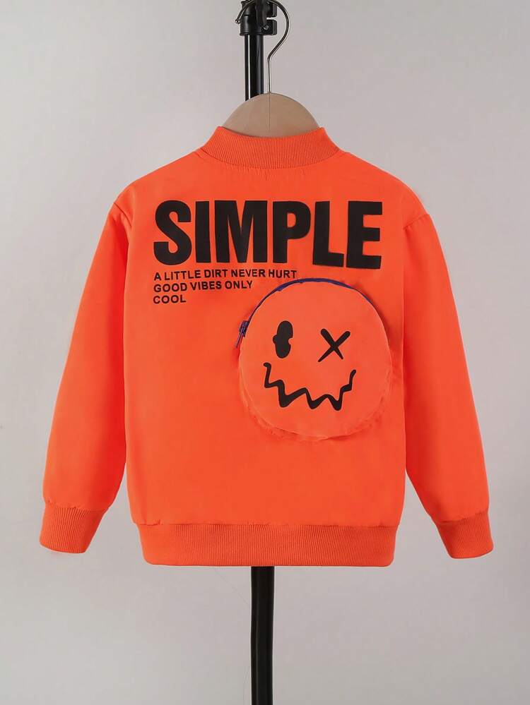 Young Boy Slogan & Expression Print Bomber Jacket