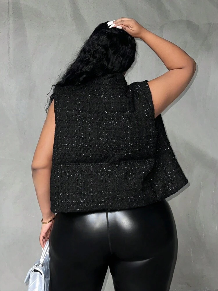 Plus Zip Up Crop Vest Padded Coat