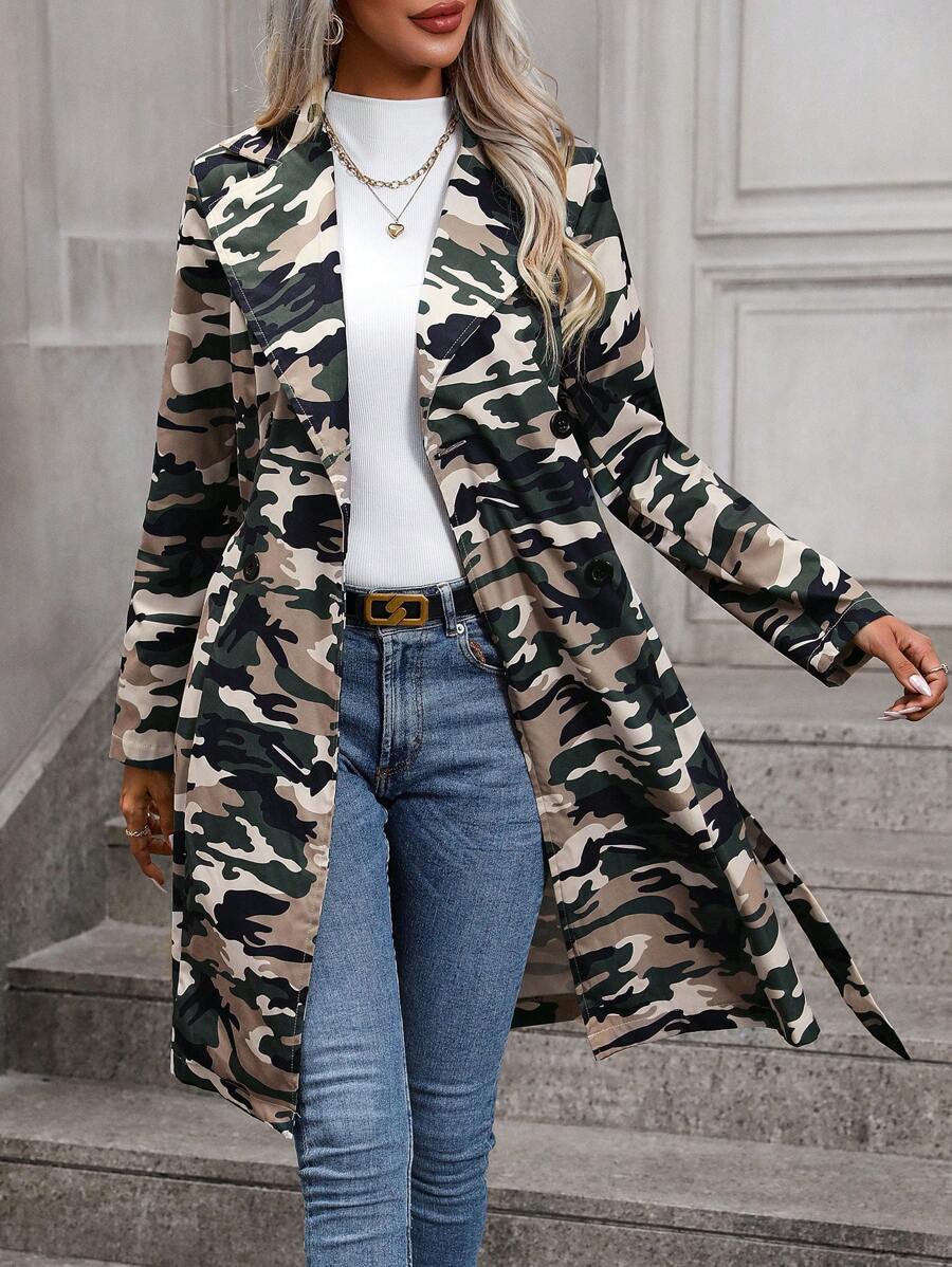 SHEIN LUNE 女士風衣外套 - 軍綠色 - 查看 1