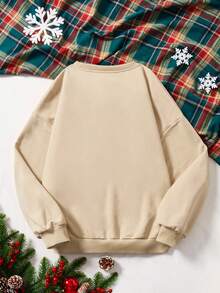 SHEIN LUNE Sudadera holgada con capucha de estampado de caricatura minimalista casual para mujer, para otoño/invierno - Albaricoque - Ver 2