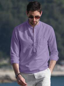 NITAGUT 男士休闲透气长袖衬衫，秋季 - 紫羅蘭色 - 查看 3