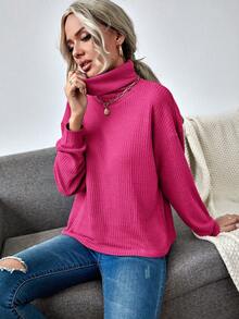 SHEIN LUNE 落肩袖條紋針織T恤 - 玫紅色 - 查看 3