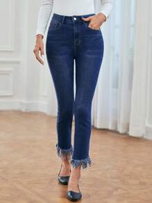 EMERY ROSE Women's Frayed Hem Flared Jeans - Medium Wash - View 6