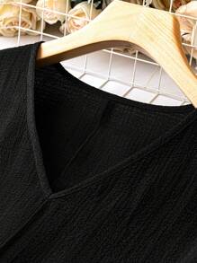 SHEIN LUNE Plus Solid Batwing Sleeve V Neck Tee - Black - View 5