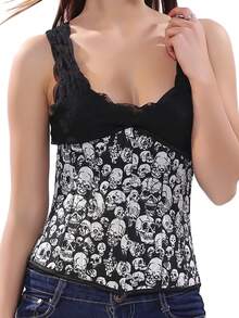 ROMWE Goth 1pc Women Skull Print Corset Belt - Black - View 6