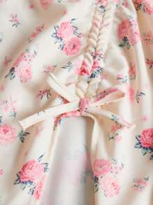 SHEIN Leap Crew Teen Girls Floral Print Ruched Split Thigh Cami Dress - Apricot - View 4