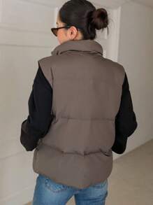 DAZY Zip Up Padded Vest Thick Pockets Coat, Women Winter Coat Jacket - Coffee Brown - View 2