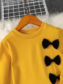 Young Girl Bow Front Tee & Heart Print Pants - Mustard Yellow - View 4