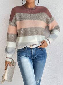 SHEIN LUNE 撞色落肩袖套頭毛衣 - 彩色 - 查看 4