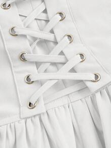 SHEIN MOD Lace Up Side Layered Ruffle Hem Eyelet Lace-Up Decoration White Skirt - White - View 5