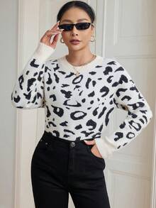 SHEIN Essnce Áo len trễ vai họa tiết da báo - Nhiều màu - Xem 3