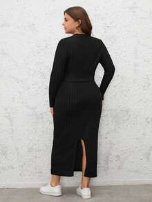 SHEIN Essnce Plus Solid Crop Tee & Pencil Skirt - Black - View 2