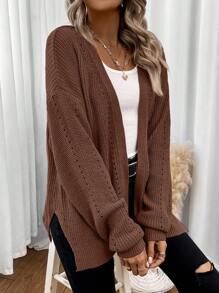 Easowa Drop Shoulder Casual Design Cardigan,Long Sleeve Tops,Knitted Sweater In Fall/Winter