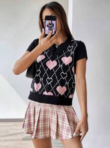 SHEIN Unity Heart Pattern Sweater Vest - Multicolor - View 3