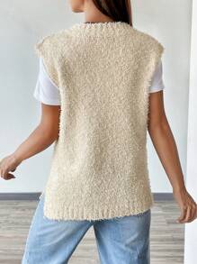 SHEIN Unity Solid Slit Hem Sweater Vest Without Tee - Apricot - View 2