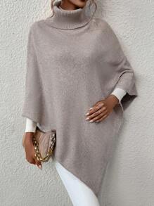 SHEIN Essnce Áo len cổ lọ có viền bất đối xứng - Màu Khaki - Xem 1