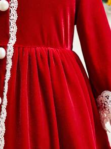 SHEIN Baby Girl Contrast Lace Velvet Dress