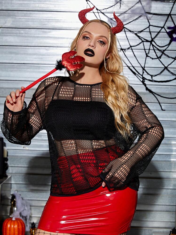 SHEIN EZwear מידות גדולות מגזרות מחוררות כתף חשופה חולצות ללא טופ סטרפלס - שחור - ראה 5